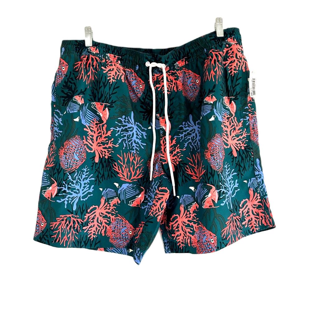 Amazon Essentials Men’s 9" Quick‑Dry Swim Trunk NWT Coral Orange Green Size XL